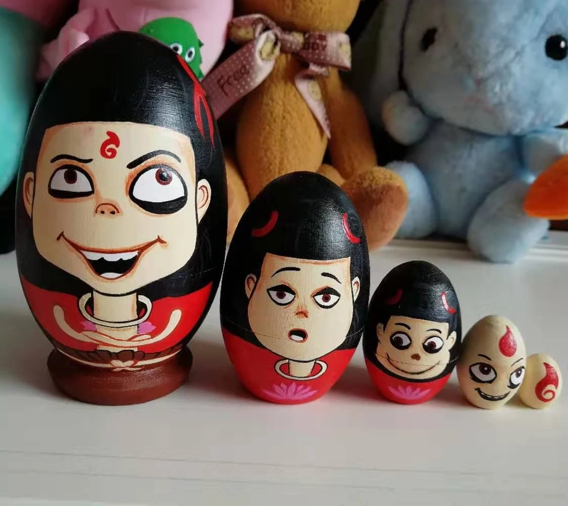 Russia Matryoshka Dolls Toys Wooden Nezha Style Russian Nesting Dolls Kids Gifts Handmade Basswood Crafts For Children ZL679