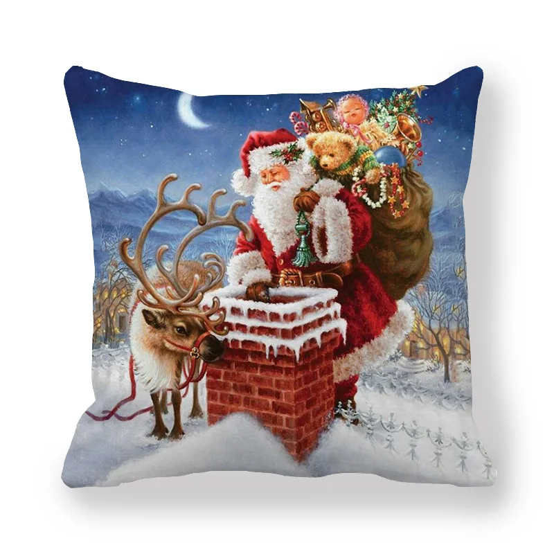 

Christmas pillowcase holiday decoration throw pillow home sofa cushion cover Christmas snowman print pillowcase letter cushion