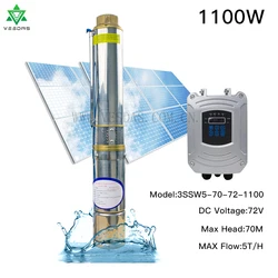 1100W DC72V Solar Water Pump Deep Well solar Panel Powered Brushless with Permanent Magnet Synchronous Motor Pump for Irrigation