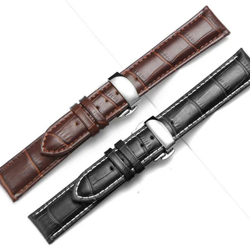 Butterfly Buckle Leather Watch Band Leather Strap 14mm 16mm 18mm 19mm 20mm 21mm 22mm 24mm Watch Accessories Watchband