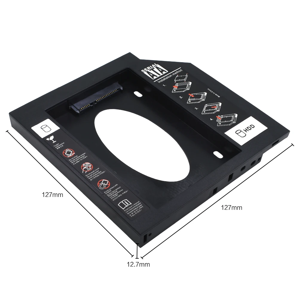 TISHRIC Plastic 2nd HDD Caddy 9.5 12.7mm Optibay SATA 3.0 for 2.5\'\' SSD Case Hard Disk Drive Box For Laptop CD DVD-ROM