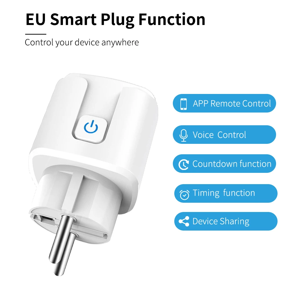 Enchufe inteligente con WIFI, adaptador inalámbrico con Control remoto por voz, Monitor de potencia, temporizador, enchufe de salida para Google