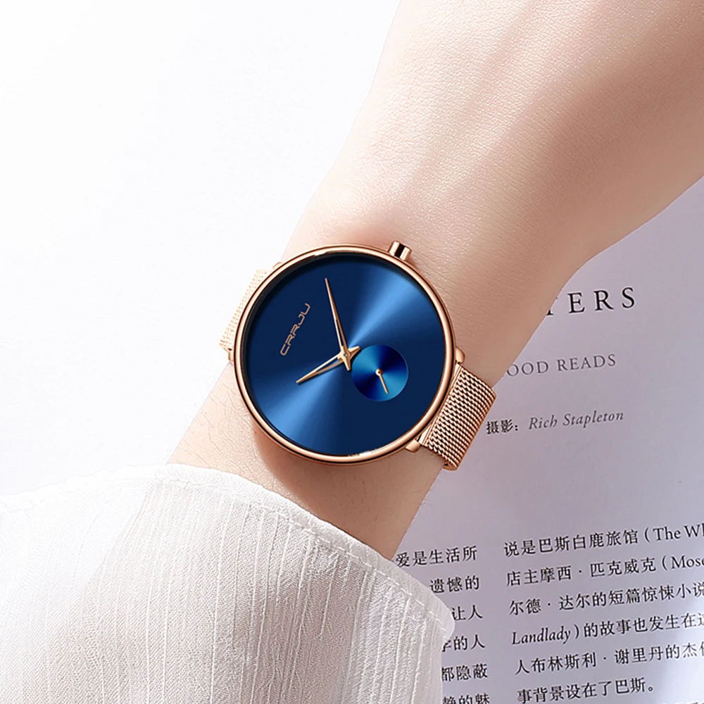 CRRJU – montre de luxe pour femmes, décontractée, Simple, tenue quotidienne, en maille, minimaliste, étanche, horloge à Quartz