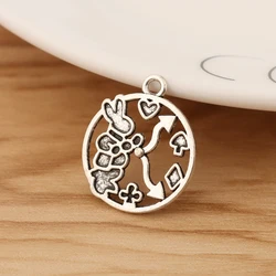 20 Pieces Tibetan Silver White Rabbit Poker Clock Alice in Wonderland Charms Pendants for Necklace Earring Making Accessories