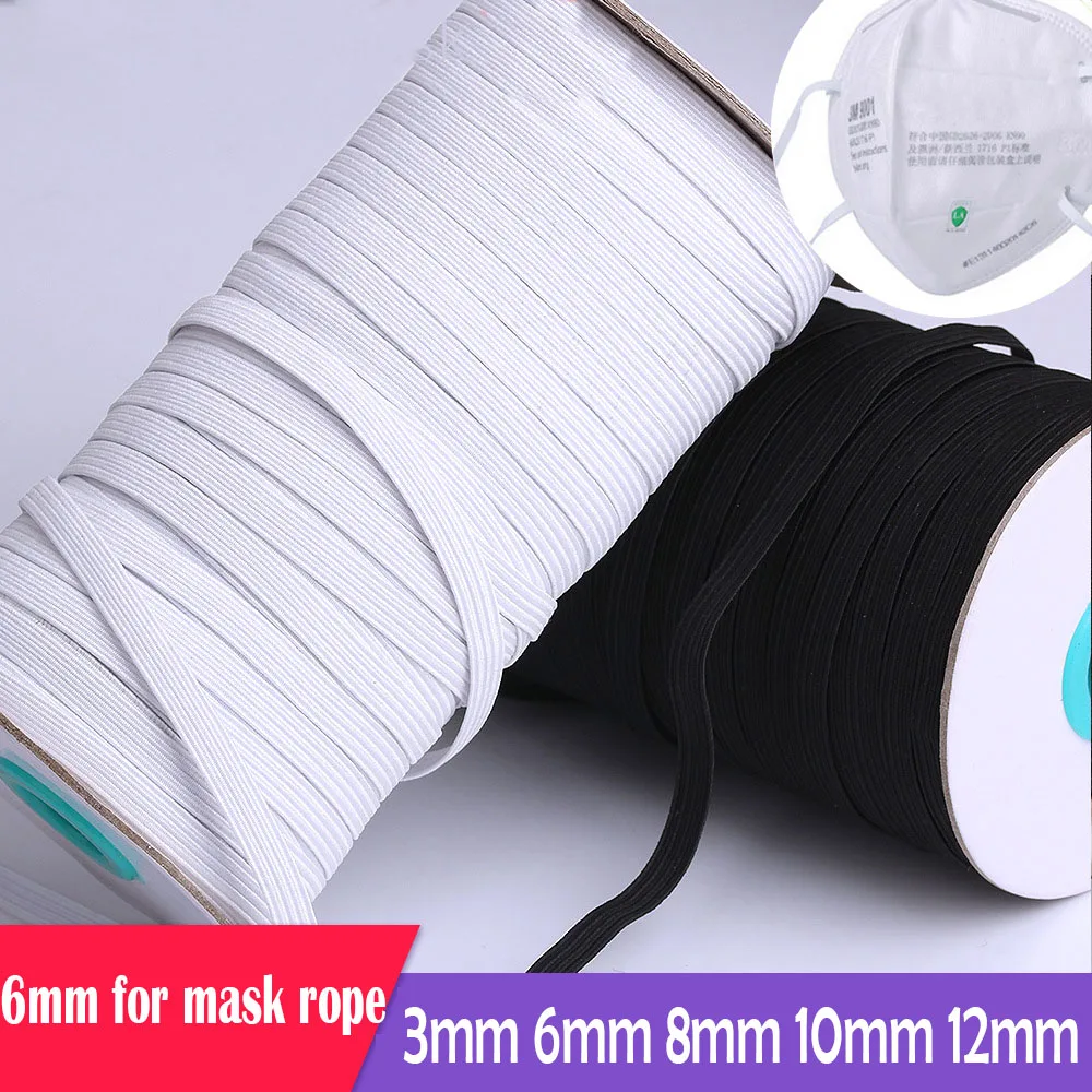 Rubber Bands for Mask 3mm 6mm 8/10/12mm White Black Elastic Band Spandex Belt Trim Sewing Ribbon Clothes Material Diy Mask