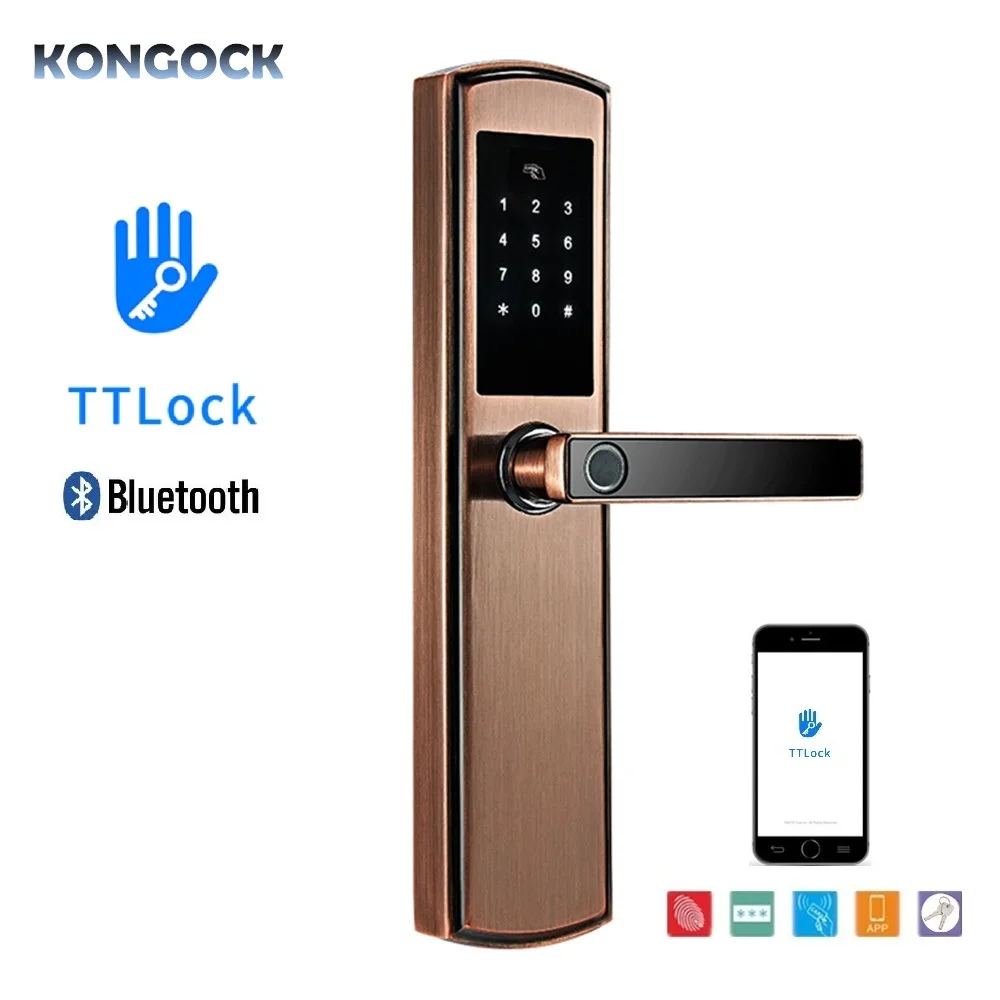 

Bluetooth APP biometric Fingerprint Smart door lock, remotely E-keys and IC Card or password access with emergency key TTLOCK