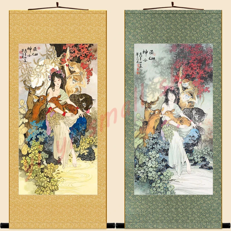 

Yao ji's painting of the goddess of Wushan, portraits of figures and ladies in huasanchuan, fairy scroll hanging painting, silk