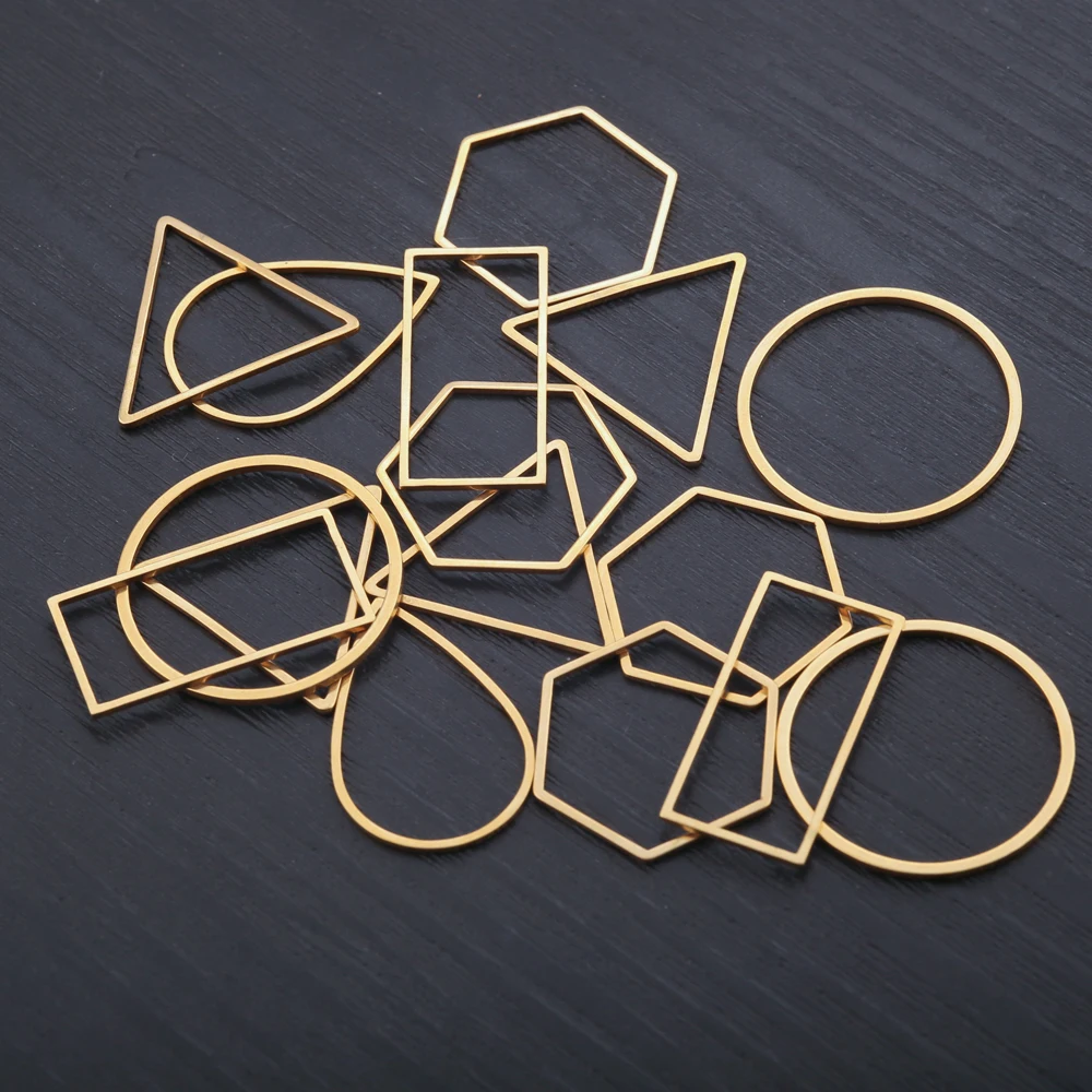 10Pcs Stainless Steel Gold Plated Teardrop Earrings Connectors Rectangle Circle Ring Charms Diy for Jewelry Making Accessories