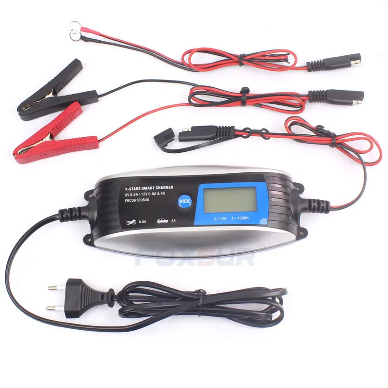 6 v 12 v 0.8 A 4 A motorcycle car battery charger lead-acid 7 sections of intelligent waterproof charger