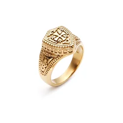 Gothic Size 7-13# 316L Stainless Steel Gold-Plated Color Warrior Cross Shield Knight Templar Ring Jewelry