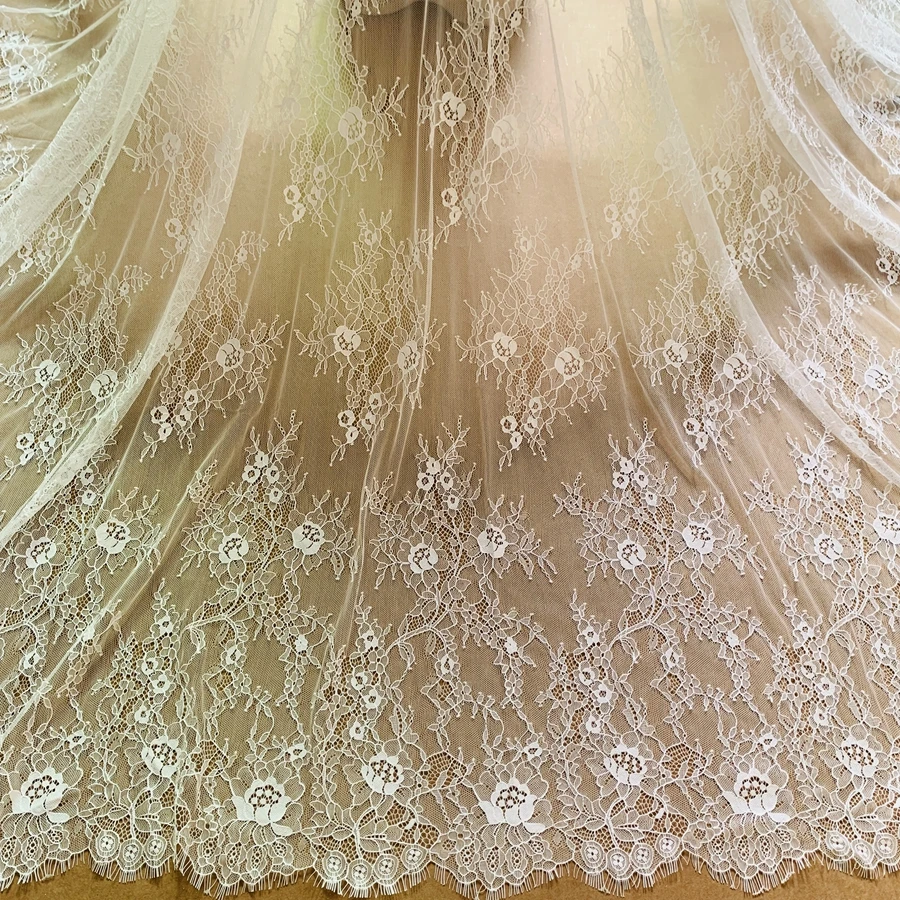 150CM Wide(Height) Subtle High Quality Eyelash Chantilly Lace Fabric DIY Handcraft Lace Material Sewing 3 Meters
