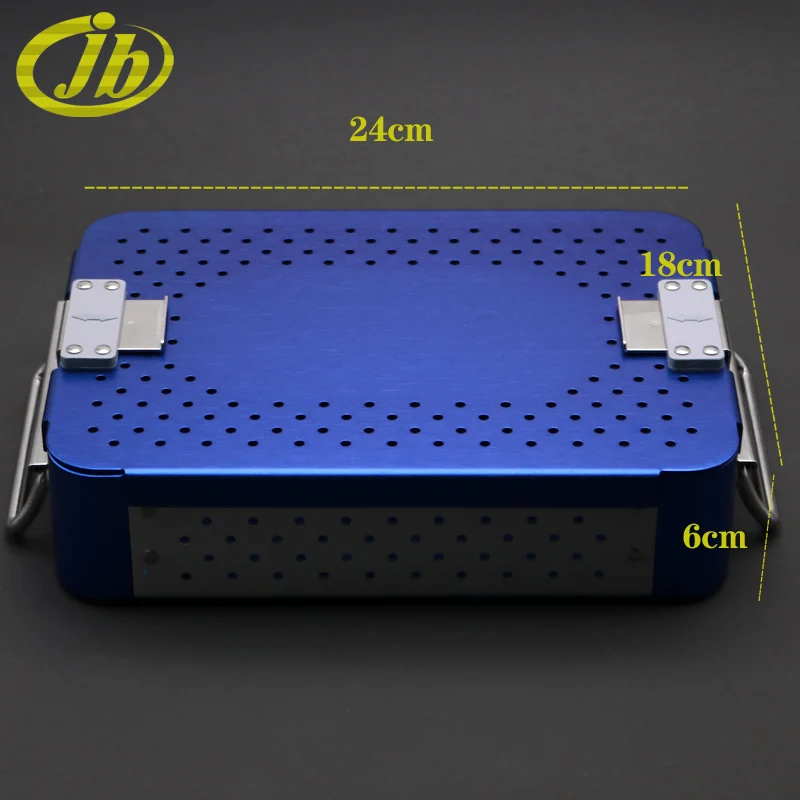 Bandejas de esterilización de 24x18x6cm, instrumento quirúrgico azul de aleación de aluminio de una sola cubierta, cirugía plástica cosmética