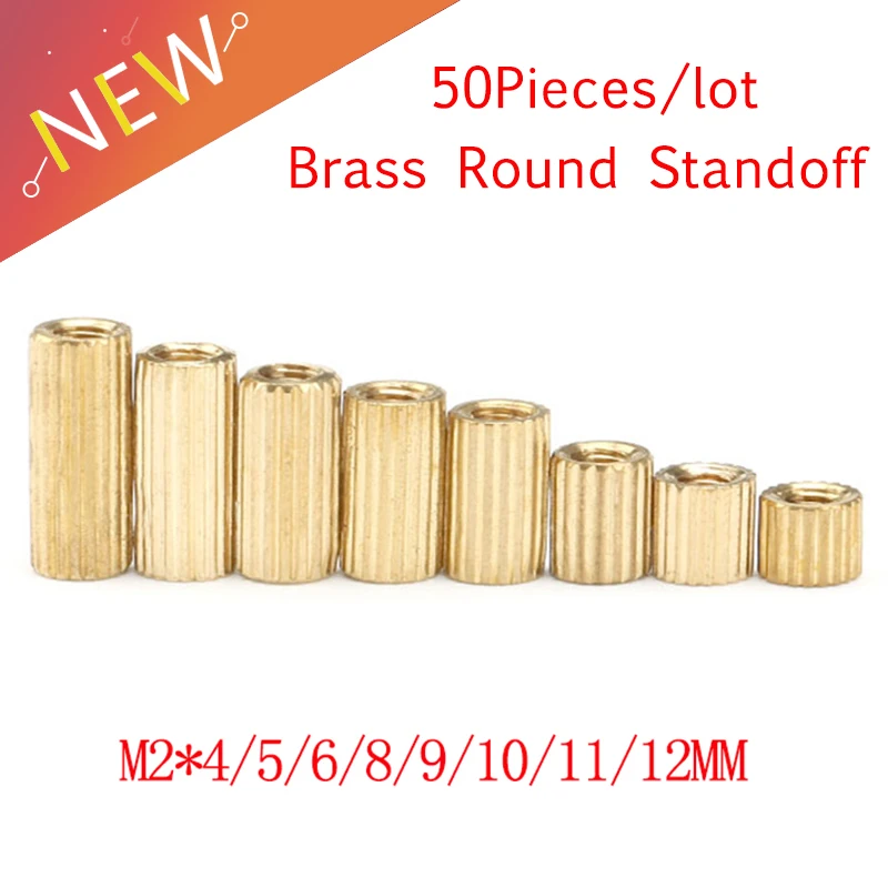 50 Pieces M2*L L=4mm to 12mm 2mm thread Brass Round Standoff Spacer Female Female M2 Brass Threaded Spacer