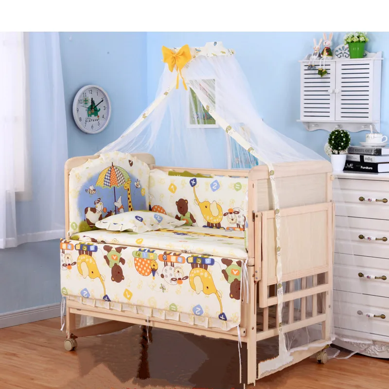 3 Grade Adjust Baby Cot Rocking Cradle Have Wheels, No Paint Crib Of Bedding Set, Can Joint With Adult Bed