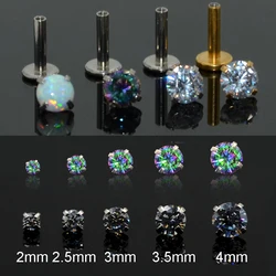 1Pc 2-4mm Surgial Steel Internally Thread Opal Zircon Stone Labret Lip Stud Ear Cartilage Helix Studs Piercing Body Jewelry 16g