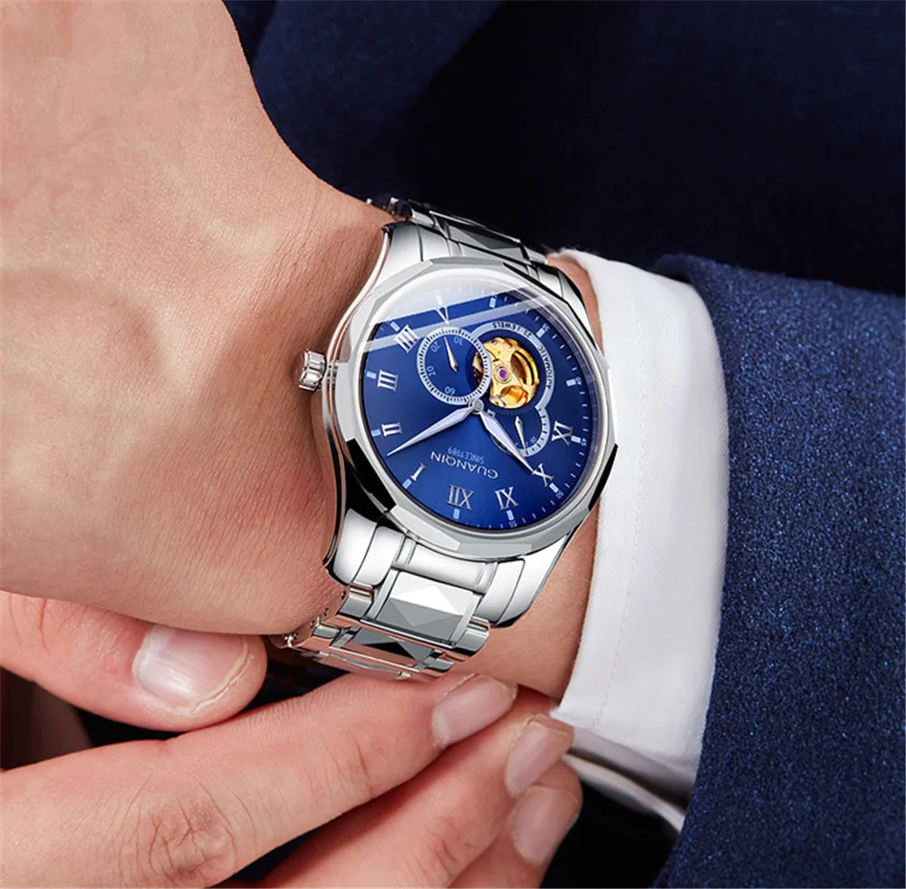 GUANQIN Miyota 82S7 Skeleton Tourbillon Automatic Self-Wind Men's Watch Luxury Tungsten Steel Mechanical Wristwatch Man Clock