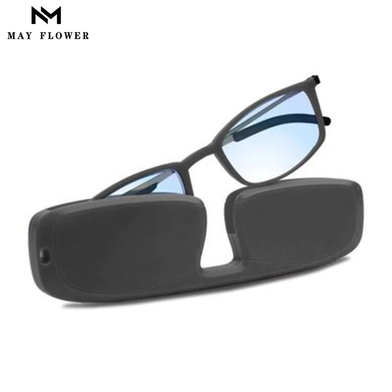 May Flower Square Reading Glasses Light Blue Ultra-thin Presbyopic Eyewear With Case  Light Glasses Frame Computer Eyeglasses +2