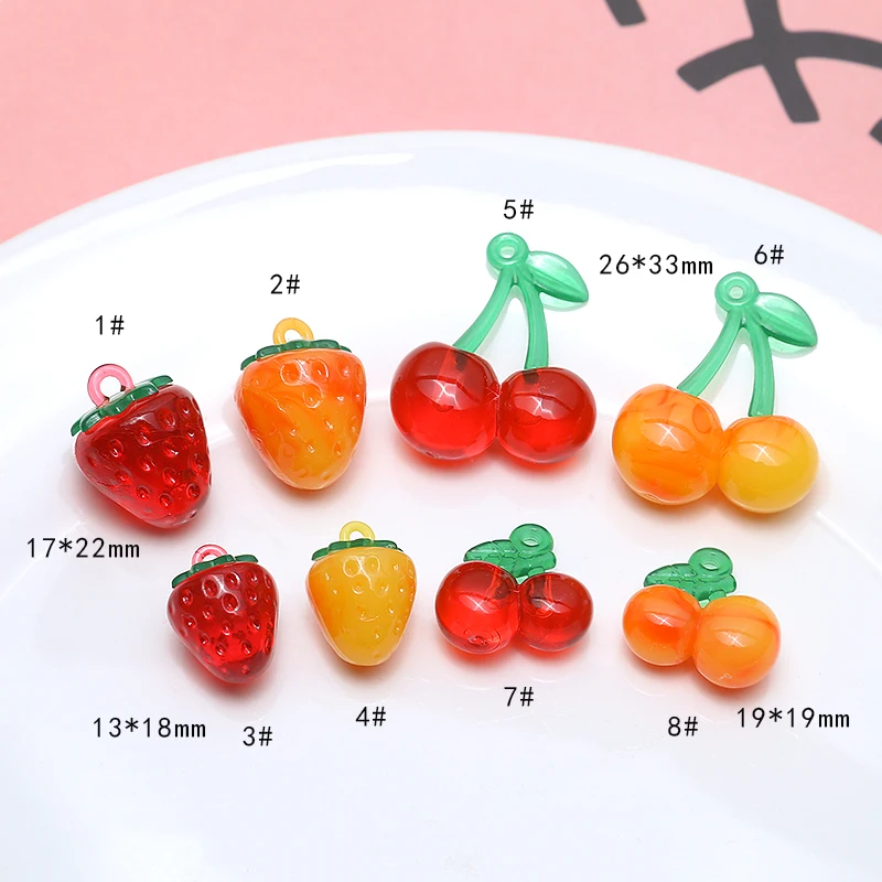 10pcs Acrylic Cherry Strawberry Fruit Charms For Earring Keychain Pendants Accessory DIY Cute Crafts Jewelry Charm Making