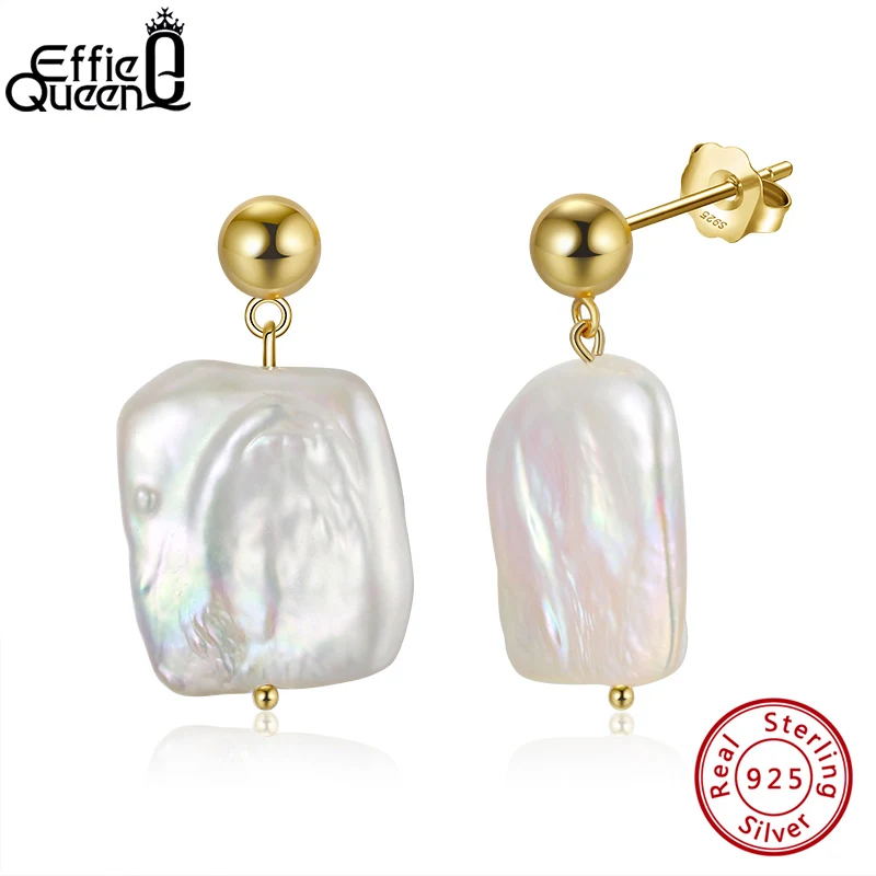 

Effie Queen Retro Chic Baroque Freshwater Pearl Earring 925 Silver 14K Gold Plated Cultured Pearl Earring Stud for Women GPE06