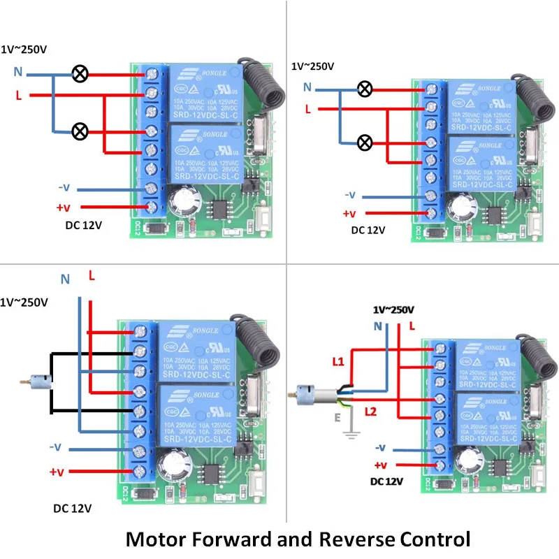 433MHz รีโมทคอนโทรลแบบไร้สาย DC 12V 10Amp 2CH Rf รีเลย์ตัวรับสัญญาณและเครื่องส่งสัญญาณสำหรับโรงรถ \ ชัตเตอร์ประตู \ มอเตอร์ \ LED