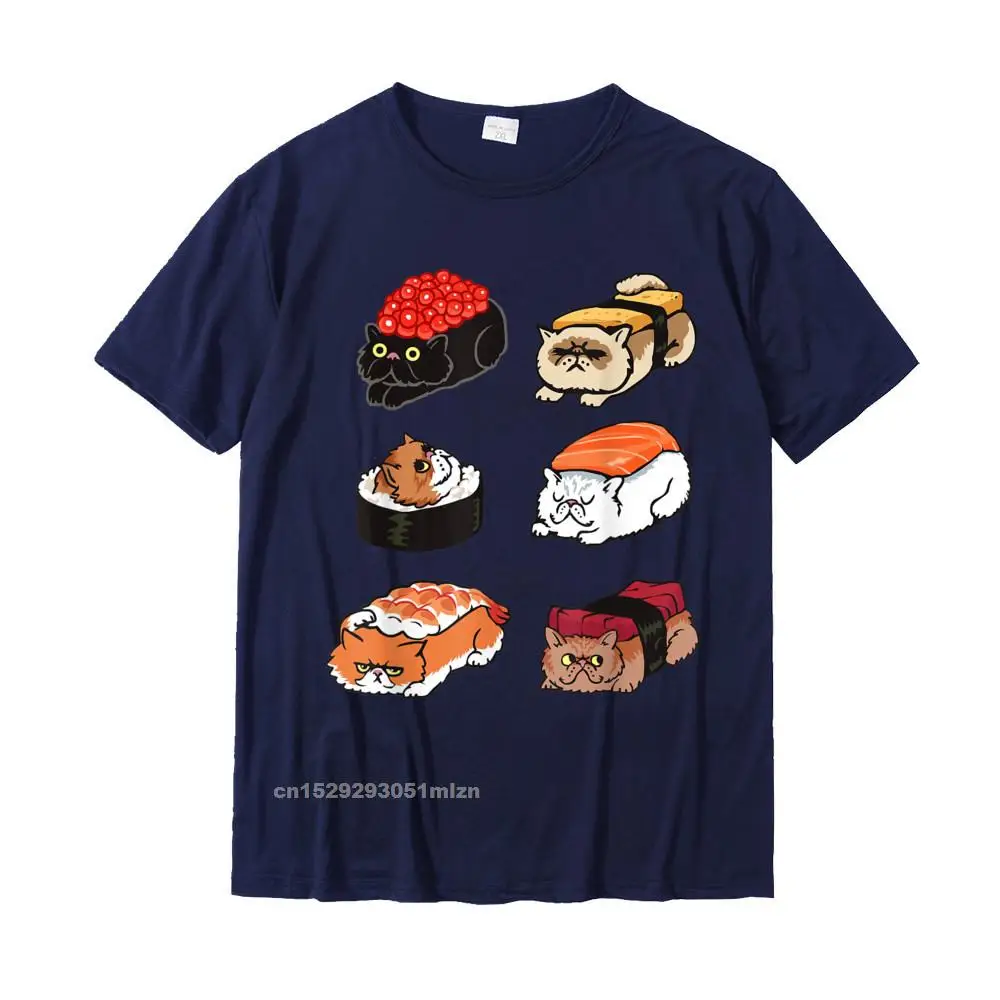 Sushi Persian Cat Funny T- Shirt By Huebucket DesignCasual Tops Tees Cute Cotton Men Top T-Shirts