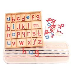 Montessori Language Toys English Alphabet Blanket Wooden Movable Alphabet Red & Blue with Mat 26Pcs Alphabets Toys for Children