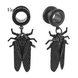 Vankula 2PCS Stainless Steel Black Ear Plugs Tunnels Dangle Earrings Ear Gauges Expander Hanger Trendy Gift For Woman
