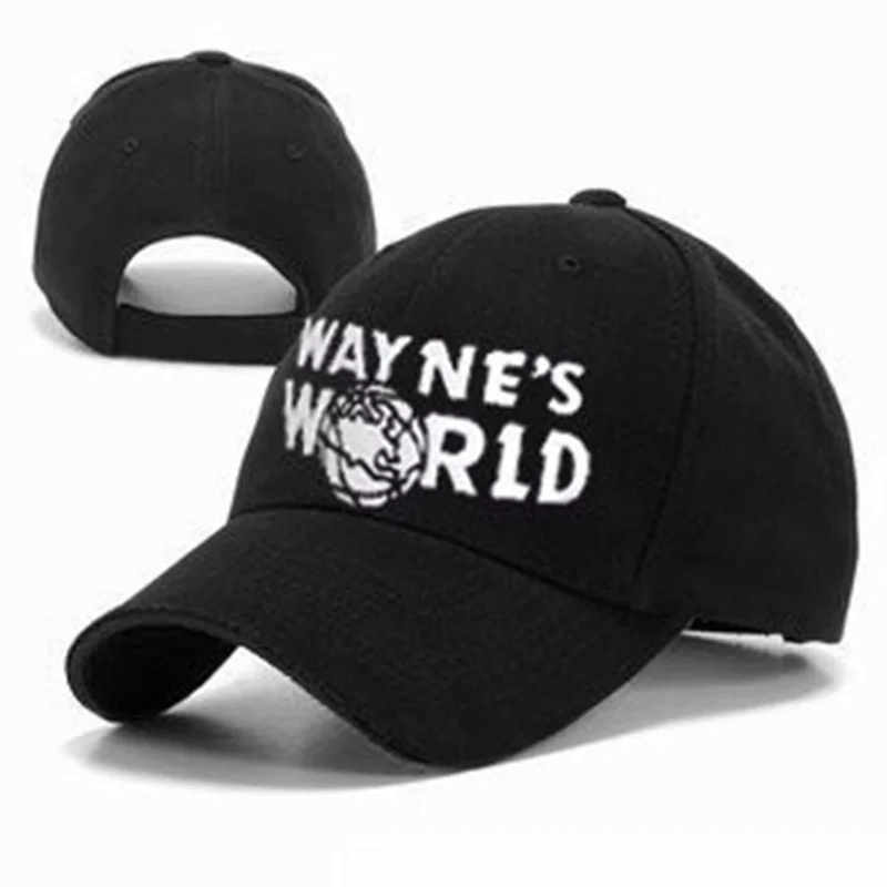 Czarny Wayne\'s World Hat kostium Waynes World czapki baseballowe Unisex Earth kapelusze haftowane Trucker tata kapelusz czapka Unisex regulowany