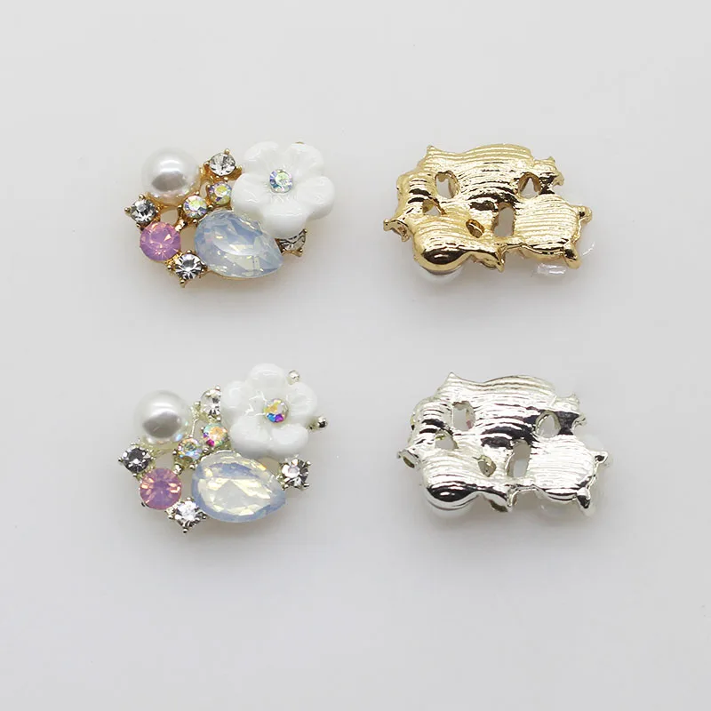 10pcs/batch 17mm pearl rhinestone metal flower DIY jewelry discovery accessories jewelry embellishment making DIY accessories