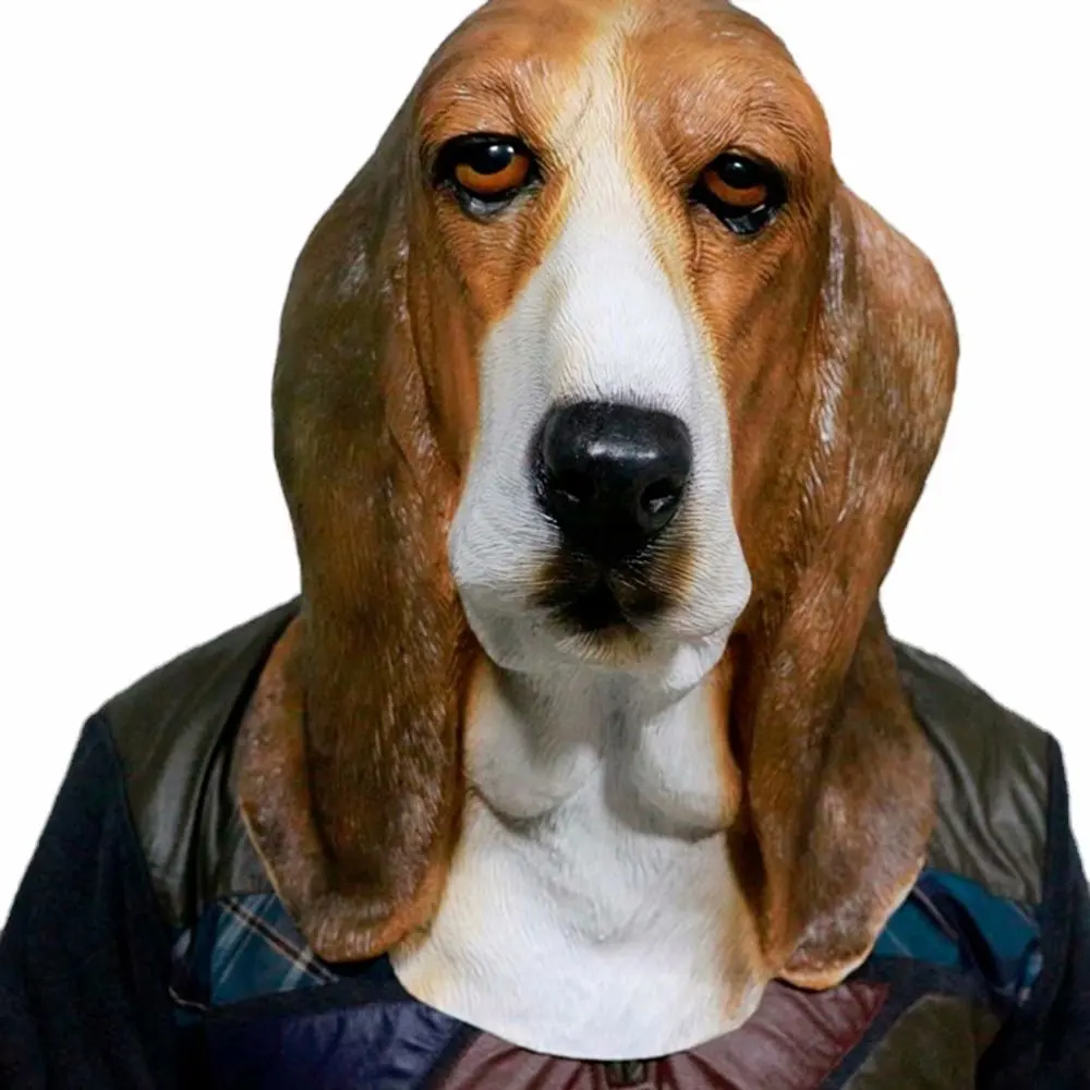 Funny Latex Dog Head Mask Basset Hound Animal Halloween Costume Cosplay Party Disguise