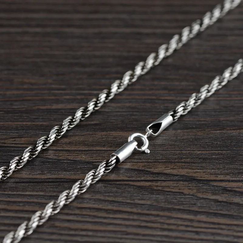 FNJ 925 Silver Rope Chain For Jewelry Making 3.3mm Vintage 100% Pure Sterling Silver Necklace Men Women