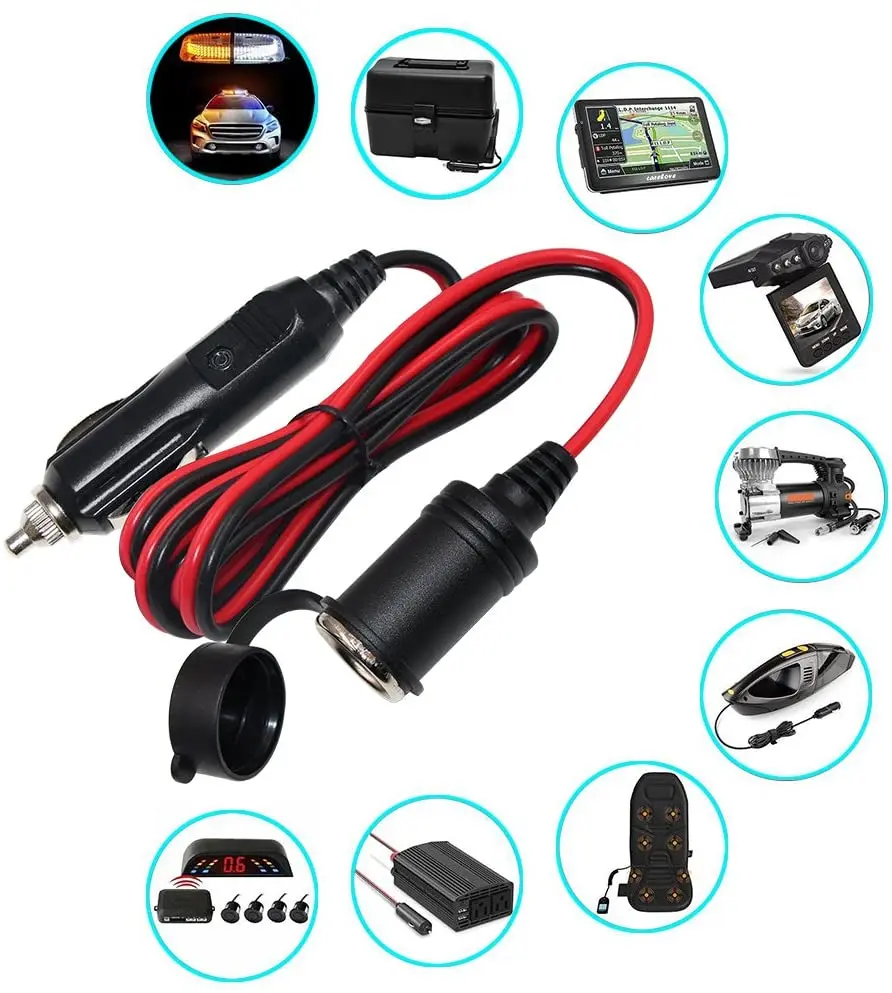 12 فولت سيارة تمديد الحبل ، ذكر التوصيل إلى أنثى تمديد المقبس كابل مع LED light s16awg ، 15A الصمامات ل مضخة إطار ، 12FT/3.6 متر