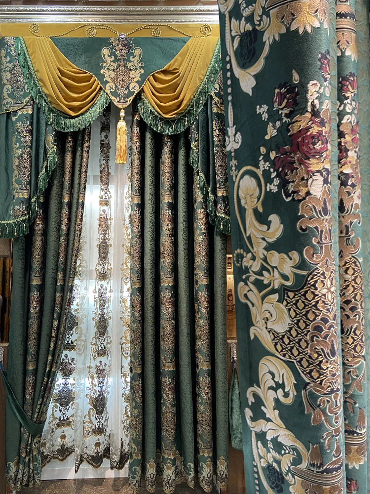 European top luxury jacquard blackout curtains for living room high-quality decorative villa curtains for bedroom apartments