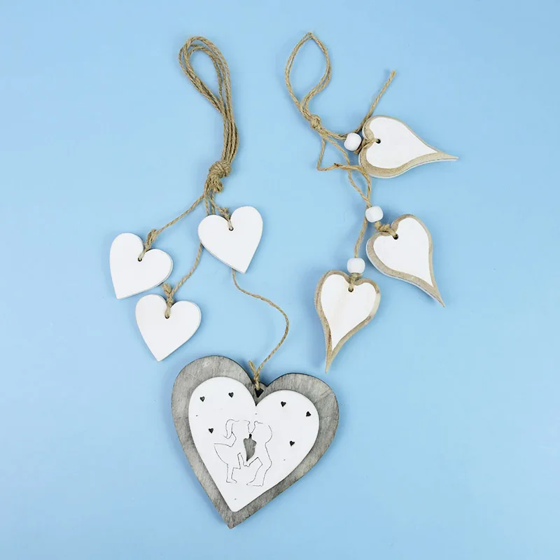 Wooden Heart Pendant Hanging Ornament Craft Supplies Wedding Favor Gift Valentine\'s Day Decoration