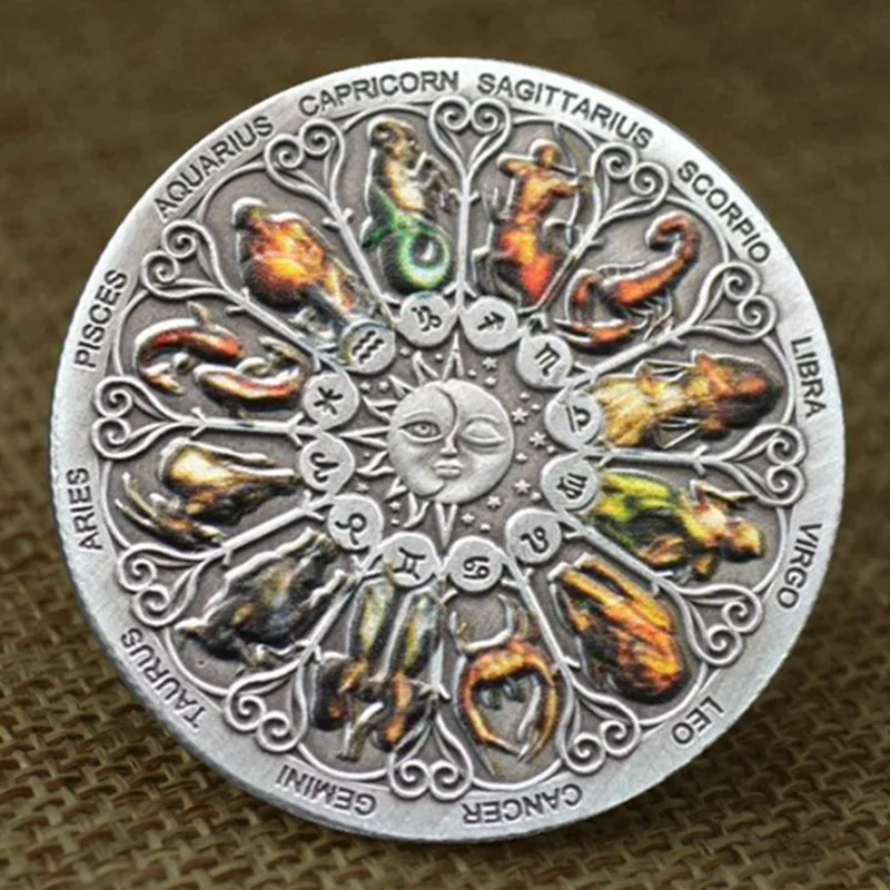 

Commemorative Coin 12 Constellation Coins Collection Coin Color Baking Silver Enamel Three Dimensional Embossed Gold-plated Badg