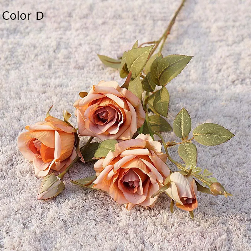 Nova decoração de outono rosas enroladas ramo luxo flores falsas casamento decoração para casa flores artificiais decoração do quarto indie