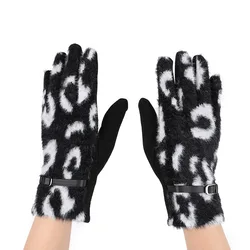 Fashion Leopard Mink Fleece Full Finger Cycling Women's Gloves Winter Plus Velvet Thick Buckle Touch Screen Driving Mittens R95