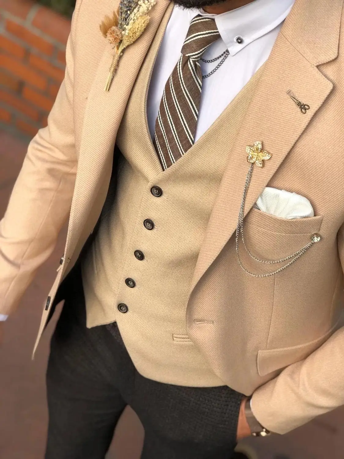 Custom Made Wedding Tuxedos 2020 Vintage Fit Formele Beste Man Suits Bruidegom Wear Mannen Tweed 3 Stuk Suits (jas + Broek + Vest)