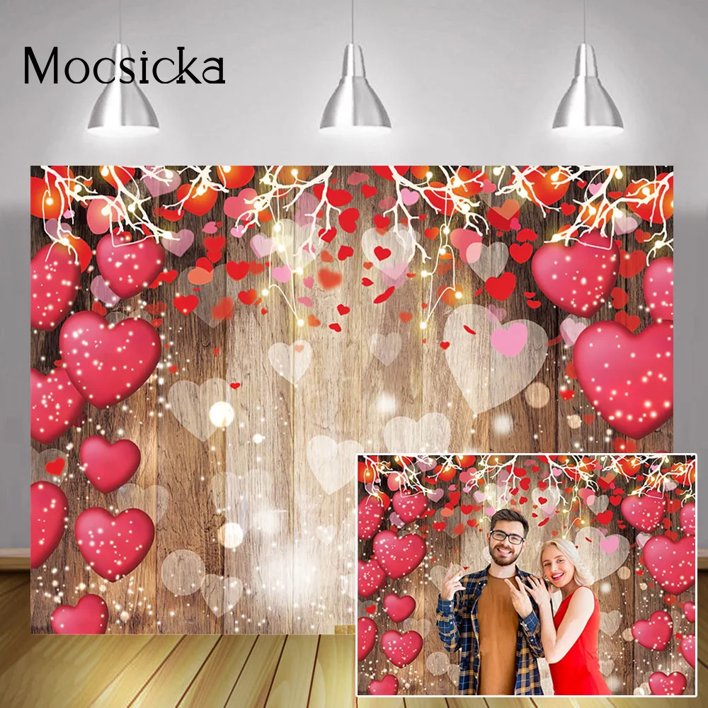 Valentine's Day Wood Red Love Heart Backdrops Photography Mother's Party Background Wedding Bridal Shower Photo Booth Studio