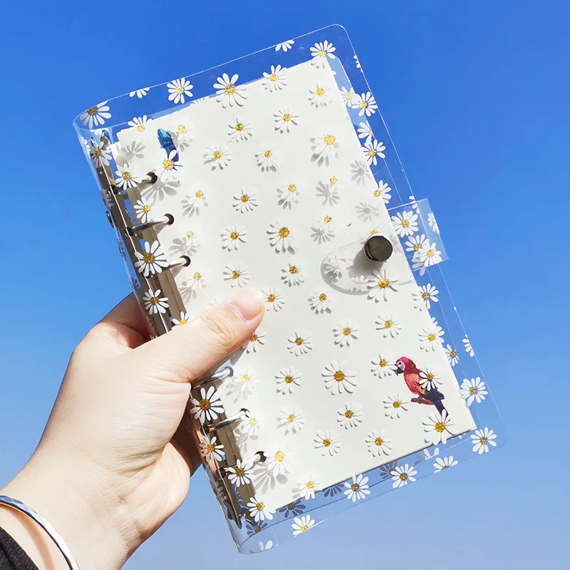 A6 Little Daisy Notebook Transparent 6 Rings Binder File Folder Loose Leaf Ring Binder Kawaii School Office Supplies