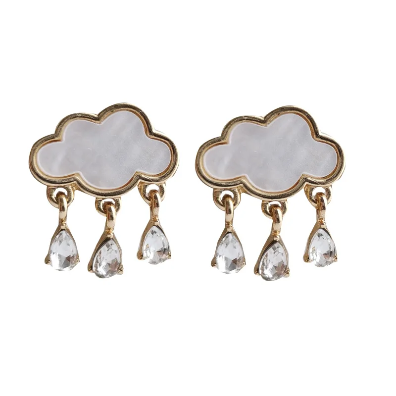 Summer Cloud Raindrop Clip on Earrings Simple Small Cute White Clould Clip on Earrings Wihtout Piercing for Kids Girls Women