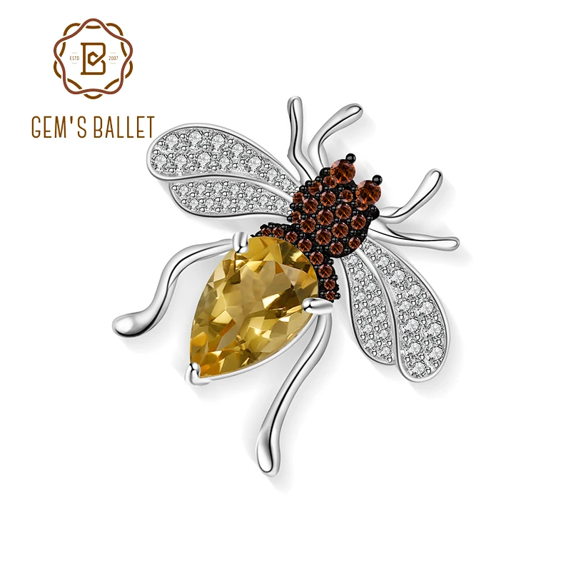 

GEM'S BALLET 3.04Ct Natural Citrine Gemstone Fine Jewelry 925 Sterling Sliver Bee Brooches For Women Insect Pins and Brooches