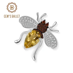GEM'S BALLET 3.04Ct Natural Citrine Gemstone Fine Jewelry 925 Sterling Sliver  Bee Brooches For Women Insect Pins and Brooches