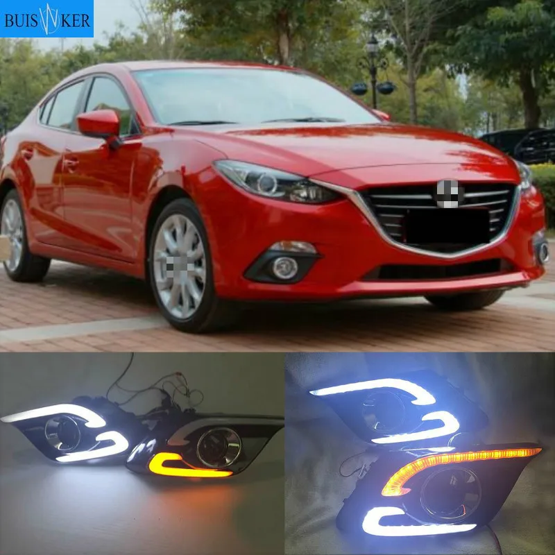 

For Mazda 3 Axela 2014-2016 white yellow LED DRL Daytime Running Lights daylight Fog lights cover fog lamps headlights day light