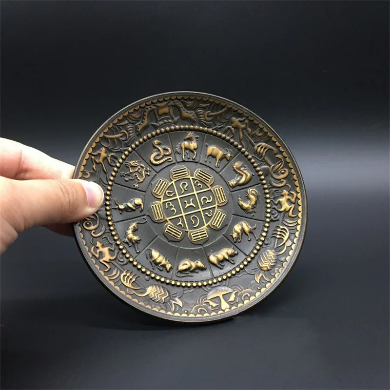 

Brass twelve zodiac scriptures, copper plates, Solid copper, Buddhism Carved Copper plate ornaments, Copper bowl