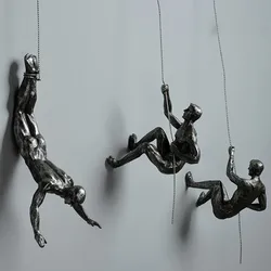 Industrial Style Climbing Man Resin Wall Hanging Decoration Sculpture Figures Creative Retro Present Statue Decor