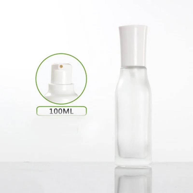 

100ml square frosted glass bottle pump lid lotion/emulsion/serum/foundation/toner/water mist sprayer perfume skin care packing