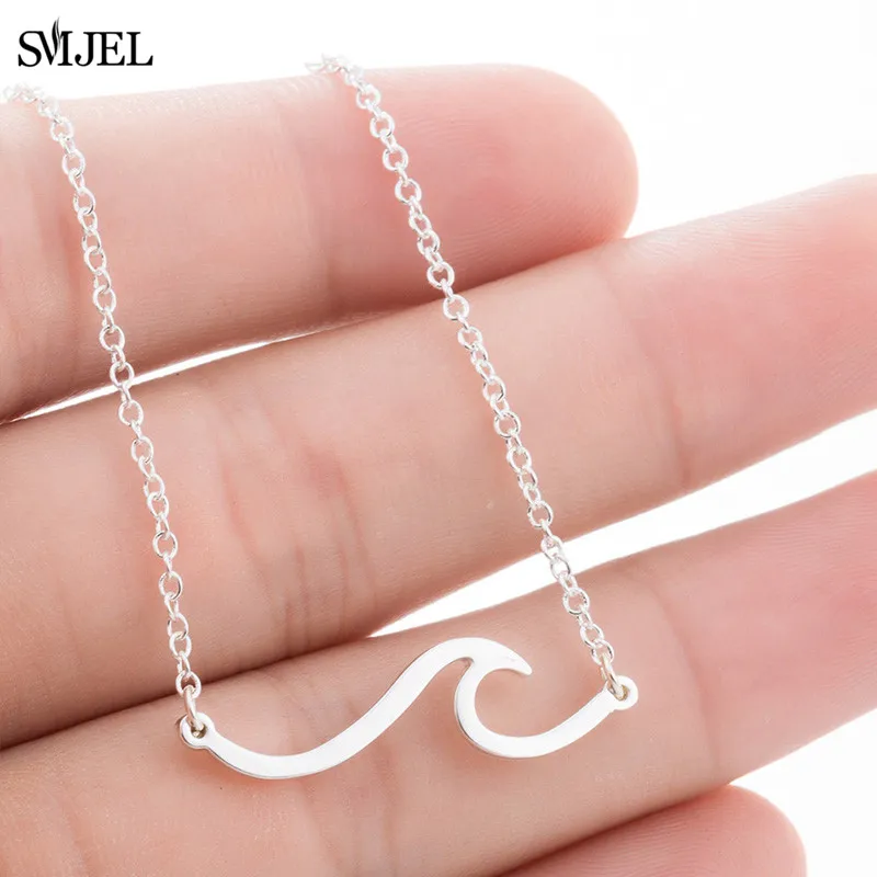 SMJEL Stainless Steel Pendant Necklace Wave Whale Bird Geometric Necklaces for Women Girls Surfing Jewelry Choker male naszyjnik