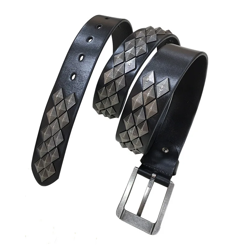 

(Ta-weo) 1.5'' Fashion Rivet Leather Belts, Designer Belts Men High Quality, Punk Street style Handmade Belt