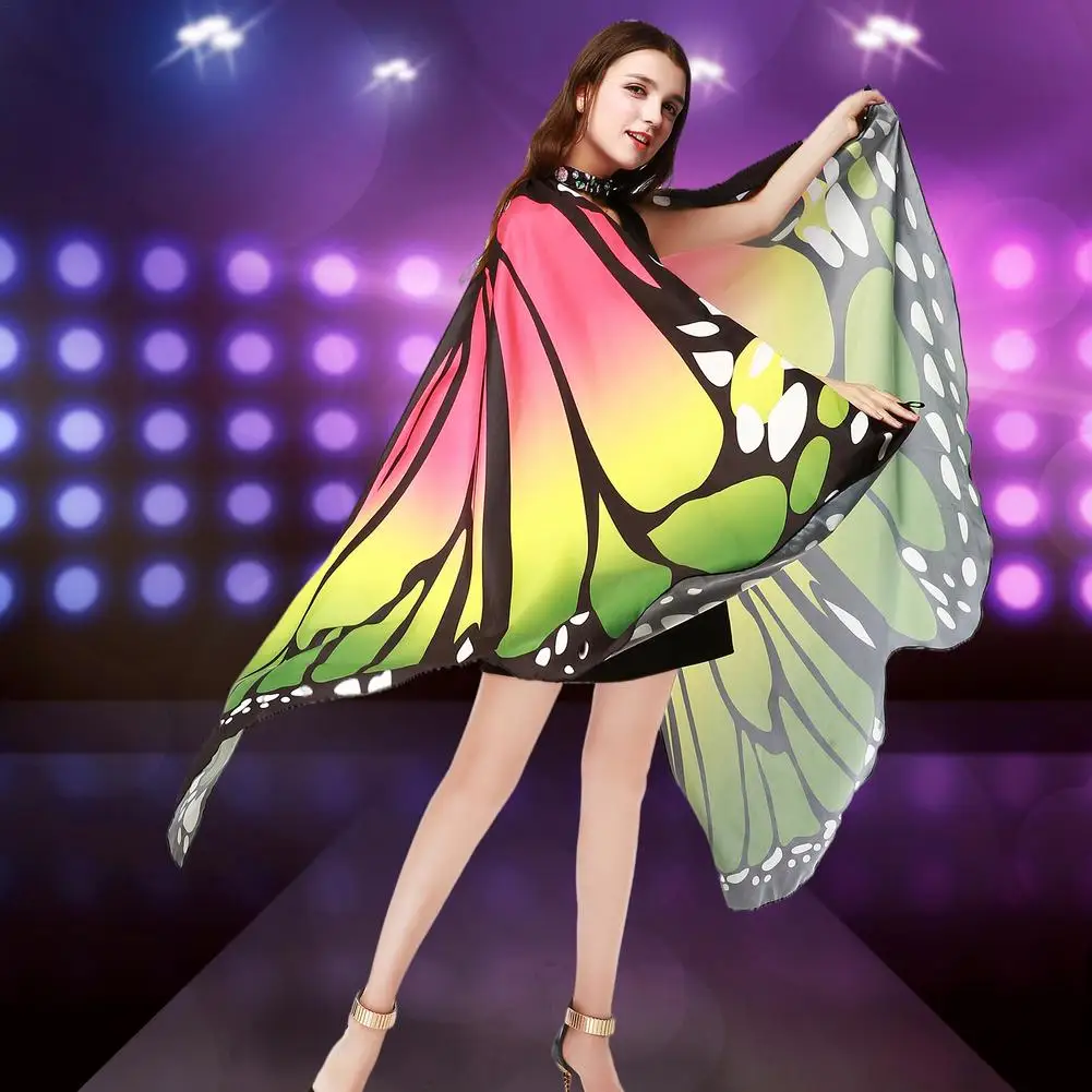 

Rainbow Women Butterfly Wings Shawl Masque Fairy Ladies Dance Costume Accessories Halloween Girls Performance Clothing 2021